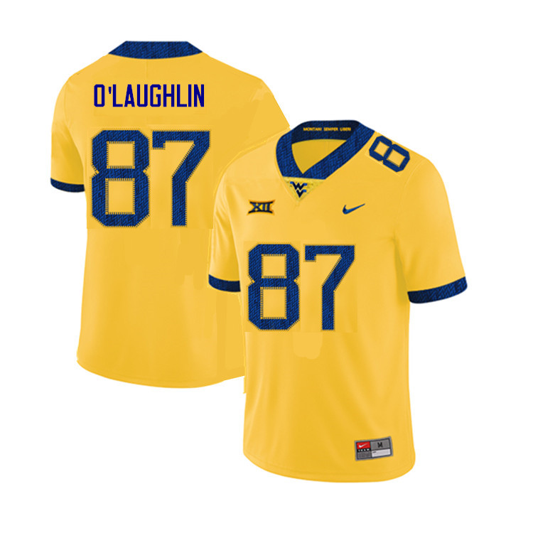 2019 Men #87 Mike O'Laughlin West Virginia Mountaineers College Football Jerseys Sale-Yellow - Click Image to Close